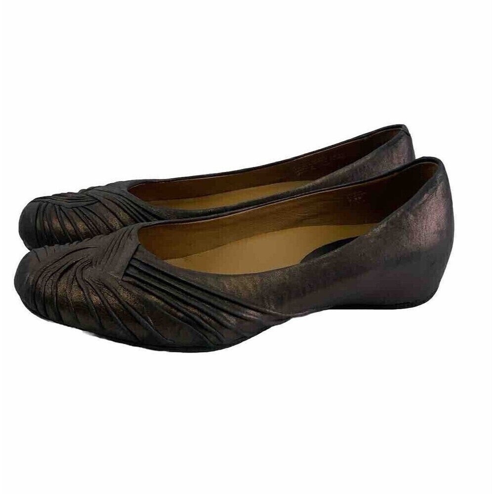 Earthies Vanya Copper Metallic Ballet Flat Ruched Leather Slip On Womens 9.5